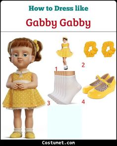 an image of how to dress like gabby gabby doll and other items from the movie