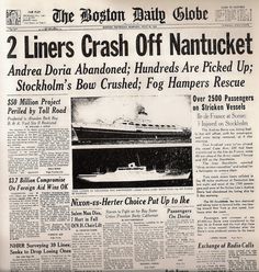 the boston daily globe newspaper announcing two liners crash off nantuket