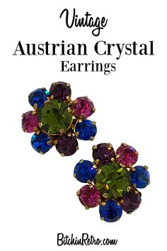 Vintage Austrian crystals just have a certain extra somethin' somethin' to their sparkle. These beautiful vibrant jewel toned crystals are spectacular, and in a circular style that is still fashion relevant today.

Available for Sale at BitchinRetro.com Jewelry Boards, Rhinestone Jewelry, Austrian Crystal, Vintage Costume Jewelry, Jewel Tones, Vintage Costumes