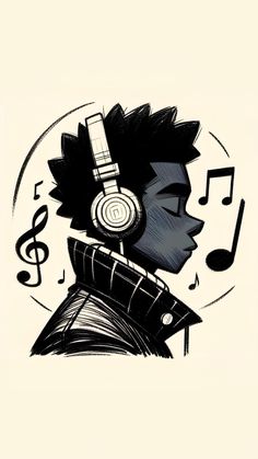 a drawing of a person with headphones on