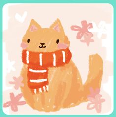 a drawing of a cat wearing a scarf