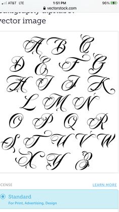 an iphone screen showing the font and numbers for different types of calligraphy, including letters