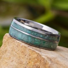 Crushed Chrysocolla Wedding Band Turquoise Wedding Bands, Engagement Rings Turquoise, Turquoise Engagement Rings, Wedding Inspiration Green, Turquoise Wedding Jewelry, Turquoise Wedding Band, Tribe Fashion, Turquoise Ring Engagement, Rings Turquoise