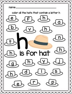 the letter h is for hat worksheet