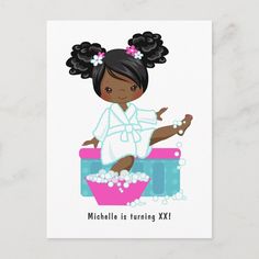 African American Girl Spa Sleepover Birthday Party Postcard Size: ' ' Postcard. Color: black. Gender: unisex. Age Group: adult. Material: Matte. Peeps Art, Spa Sleepover, Spa Sleepover Party, Adult Slumber Party, Sleepover Birthday Party, Birthday Party Invitation Card, Sleepover Birthday, Postcard Wedding Invitation, Kids Spa