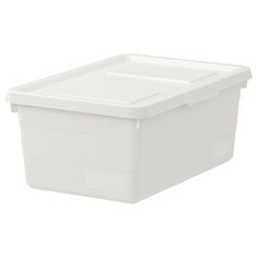 a white plastic storage box on a white background