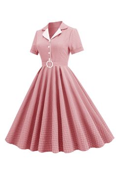 ZAPAKA Women Vintage Dress Blush Plaid Swing 1950s Dress with Short Sleeves Toothpaste Kisses, Housewife Dress, Pony Pictures, Lovely Partner, Reference Pics, Dress With Short Sleeves, Vintage 1950s Dresses, Dress Occasion, Pin Up Dresses