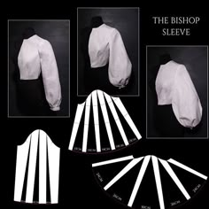 the back and sides of a white blouse with pleated sleeves, cut out into four sections