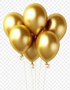 gold balloons are floating in the air on a transparent background, hd png clipart