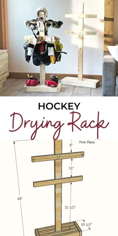 the hockey drying rack is made out of wood