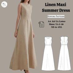 Linen Maxi Summer Dress Sewing Pattern, Fairy Cottagecore Dress Pattern, Linen Dress, A Line Summer Dress Pattern, Vintage Dress, XS-4XL:  Size options include US Sizes from 2 to 30 and Standard Sizes from XS to 4XL, suitable for A4, A0, and US Letter size papers. Upon payment processing, receive automatic download links for the pattern files. Note that this is a digital product, not a finished item; you will receive zip files comprising both patterns and sewing instructions. Don't hesitate to contact me with any questions or concerns! Happy Sewing! :) Summer Dress Sewing Patterns Free, Linen Dress Pattern Free, Formal Dress Sewing Patterns, Cottagecore Dress Pattern, Dress Pattern Vintage, Maxi Dress Pattern Sewing