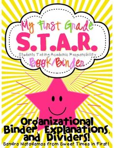 a book cover for my first grade star book, with a smiling pink star in the middle