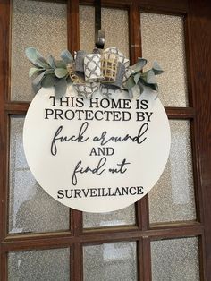 This home is protected by f*ck around & find out Engraving Projects, Wooden Living Room, Wooden Door Hangers, Barn House Plans, Home Doors, Door Mats, Paint Stain, Clear Coat, Barn House