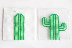 two pieces of lego art made to look like cactuses