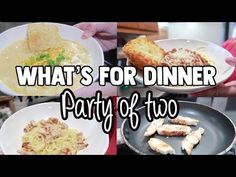 what's for dinner? party of two with chicken, pasta and bread on plates