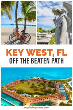 key west florida off the beaten path. statue, fort on water and bicycles on beach Key West Travel Guide, Key West Travel, Key West Vacation, Key West Fl, Utah Travel