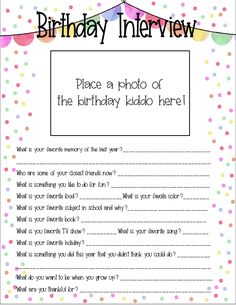 birthday interview form for kids to write