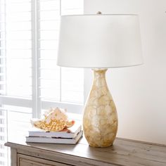 Pearl Capiz Table Lamp Park Hill Collection, Shell Lamp, White Linen Fabric, Park Hill, Capiz Shell, Shell Decor, Coastal Cottage, Linen Shades, Farmhouse Design