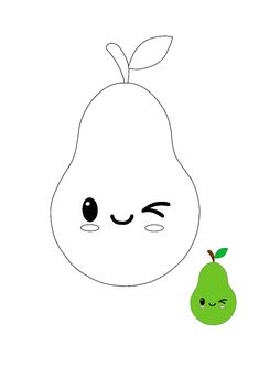 an apple and pear with faces drawn on it