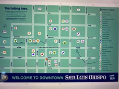 a map showing the location of downtown san luis obispo, as well as other things