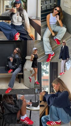 Red Gazelle, Blazer Outfits For Women, Red Sneakers, Red Outfit, Blazer Outfits, Casual Fashion, Cute Outfits