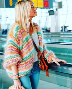 Looks Hippie, Gilet Crochet, Knitwear Inspiration, Orange Cardigan, Cozy Knit Sweater, Wool Clothing