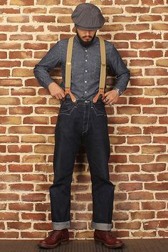 Men's workwear vintage suspenders by Bronson Braces Outfits Men, Men’s Suspenders Outfit, 50s Workwear, Mens Vintage Outfits, Heritage Style Men, Workwear Fashion Men, Vintage Clothing Styles, Suspenders Men Fashion, Men's Workwear Fashion