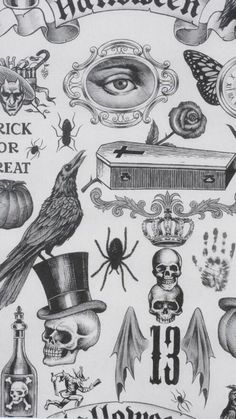 an old fashioned halloween poster with various items