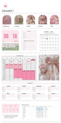 a calendar with pink flowers on it and the date for each month is shown below