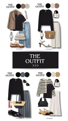 Casual Travel Outfit Spring, Basic Outfits For Work, Outfit Hitam, Capsule Wardrobe Casual, Casual Work Outfits Women, Classic Capsule Wardrobe, Mix Match Outfits