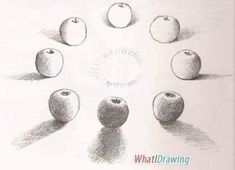 an apple drawing is shown in the middle of a circle with seven apples around it