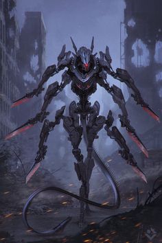 a futuristic robot standing in the middle of a city