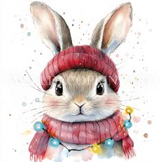 a watercolor painting of a rabbit wearing a scarf