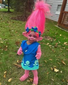 To make the pink wig, Waters said she spray-painted synthetic hair and wrapped it around a cone-shaped poster board. She also sewed Abrielle's dress herself and handmade the ears from fabric. YouTube video by Creatively Chi Troll Halloween Costume, Halloween Costume Toddler Girl, Toddler Girl Halloween, Baby Kostüm, Diy Kostüm