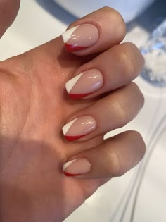 Cross French Tip Nails, Red And White Nails Short, Subtle Winter Nails, Red And White Nails, Nagel Tips, October Nails, Simple Gel Nails