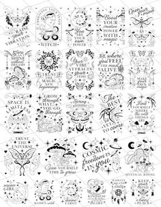 a large collection of hand drawn designs for halloween and other holiday related items, such as pumpkins