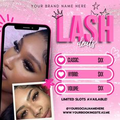 Lash Booking Flyer, Lash Tech Flyer, Lash Services, Lash Books Open, Lash Extension Flyer, Books Open Flyer | Editable Canva Template Edit this easy, ready-to-edit Canva template for your beauty brand to attract loyal and new clients.  WHAT'S INCLUDED IN THIS DOWNLOAD: - PDF file with instructions and download link for this editable Canva template (1080 x 1080 px) YOU WILL NEED A CANVA ACCOUNT TO ACCESS THIS TEMPLATE. It is free to create an account if you do not have one already. **THIS TEMPLAT Lash Business Planner, Valentines Lash Special, Lash Promotion Ideas Instagram, Lash Page Ideas, Lash Tech Bio Ideas, Selling Lashes Business, Lash Price List Ideas, Lash Marketing