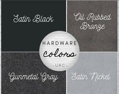 four different colors of carpet with the names of them in black, white and grey