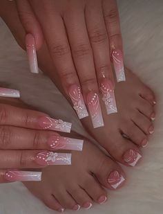 White Nails And Toes Matching, Long Nails Extra, Nail Inspo 3d, Nail Art White Nails, Inspo Acrylic Nails, Nail Inspo Acrylic, Nail Art White, Extra Nails, Quince Stuff