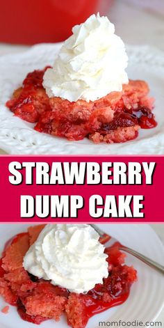 strawberry dump cake with whipped cream on top