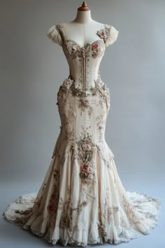 We asked MidJourney to create a gown that reflects random well-known brands. Sometimes they are gorgeous, sometimes they are weird and make no sense. I hope you find some of these inspiring! Made with MidJourney 6.1 Victorian Gown, Vintage Inspired Wedding Dresses, Wedding Dresses Mermaid, Victorian Lace, Fantasy Dresses, Antique Dress