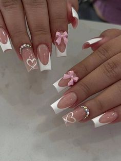 Vêtements homme & femme, shoppez la mode en ligne | SHEIN Bow Nail Designs, White French Nails, Fake Nails White, Wave Nails, Bow Nail, Cute Simple Nails, Smink Inspiration, Girly Acrylic