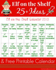 elf on the shelf calendar with free printables for kids and adults to use