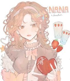 a drawing of a woman holding a heart and two strawberries in her hands, with the caption's name nanna on it