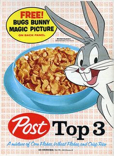 an advertisement for post - 3 cereal featuring bugs and bunny