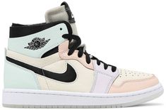 Dressed in a White . Grey Heather . Olive Aura . and Khaki color scheme. This Air Jordan 1 features a leather upper covered in pastel hues with Black cut-out mesh Swooshes . Zoom Air leather tongue tags . laces . Wings logo . and insoles. A White and semi-translucent full-length Zoom Air cushioning completes [...] Khaki Color Scheme, Wmns Air Jordan 1, Jordan Shoes Girls, Cute Nike Shoes, Jordan 2, Cute Nikes, Swag Shoes, Nike Air Jordan 1, Kids Jordans