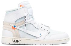 Inspired by Air Jordan 1 colorways . the Off-White x Air Jordan 1 Retro High OG ‘White’ 2018 is a reimagination of its ‘Chicago’-themed predecessor. Designed by Virgil Abloh . the model features an all-white premium leather and mesh upper with deconstructed Swoosh branding and blue detailing . and Wings logos on the ankles. It is accented by black ??AIR?? lettering on the midsole . black ‘Off-White for NIKE’ text on the side panels . and orange tabs. Nike Socks, Wings Logo, Air Jordan 1 Retro High Og, Air Jordan 1 Retro High, Air Jordan 3, Sneakers For Men, Air Jordan 1 Retro, Jordan 11, Virgil Abloh