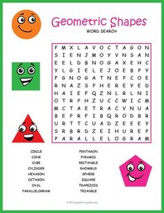 the word search page for geometric shapes with different faces and words on it, including an orange