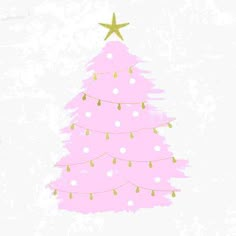 a pink christmas tree with gold stars on it