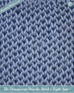 the diagonal stitch stitch right side is shown in blue and white yarn, with text that reads